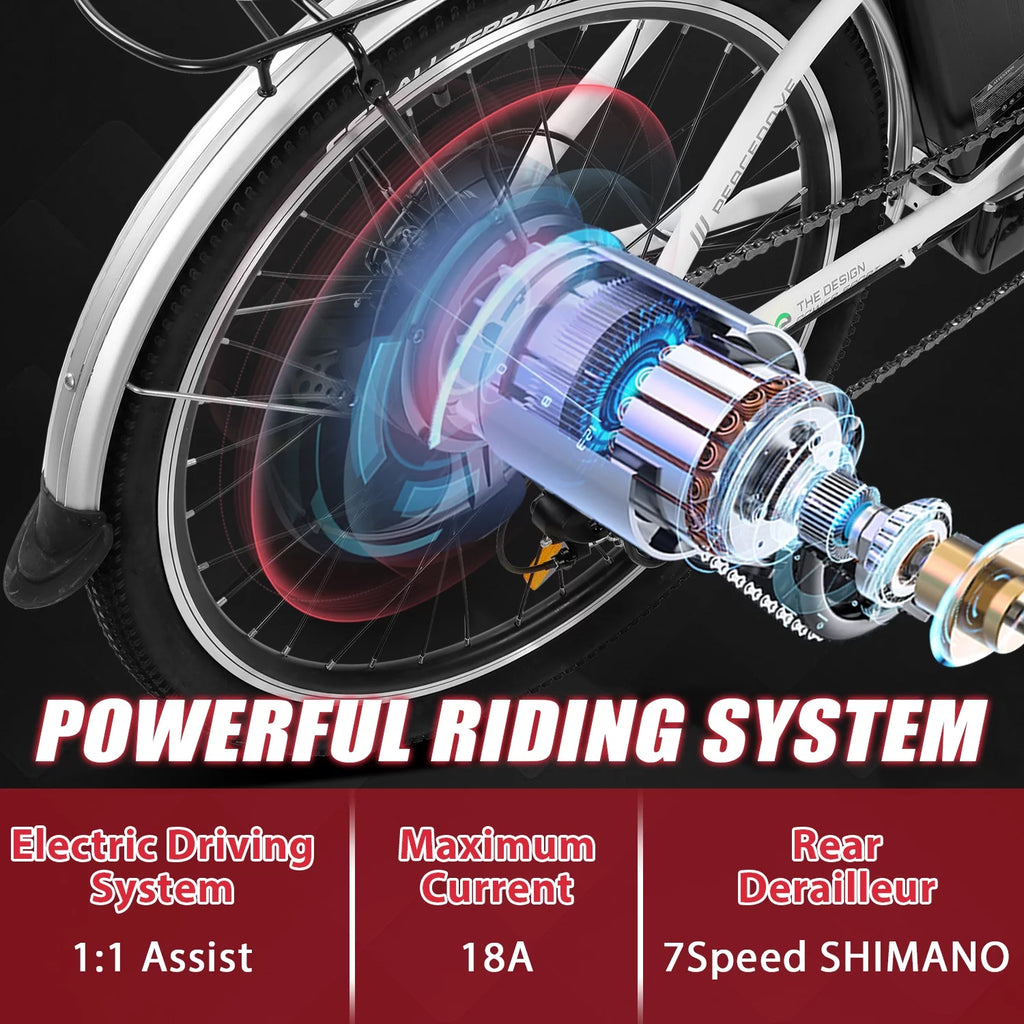 26 Inch 350 W White 7 Speed Electric Bicycle with Basket W497