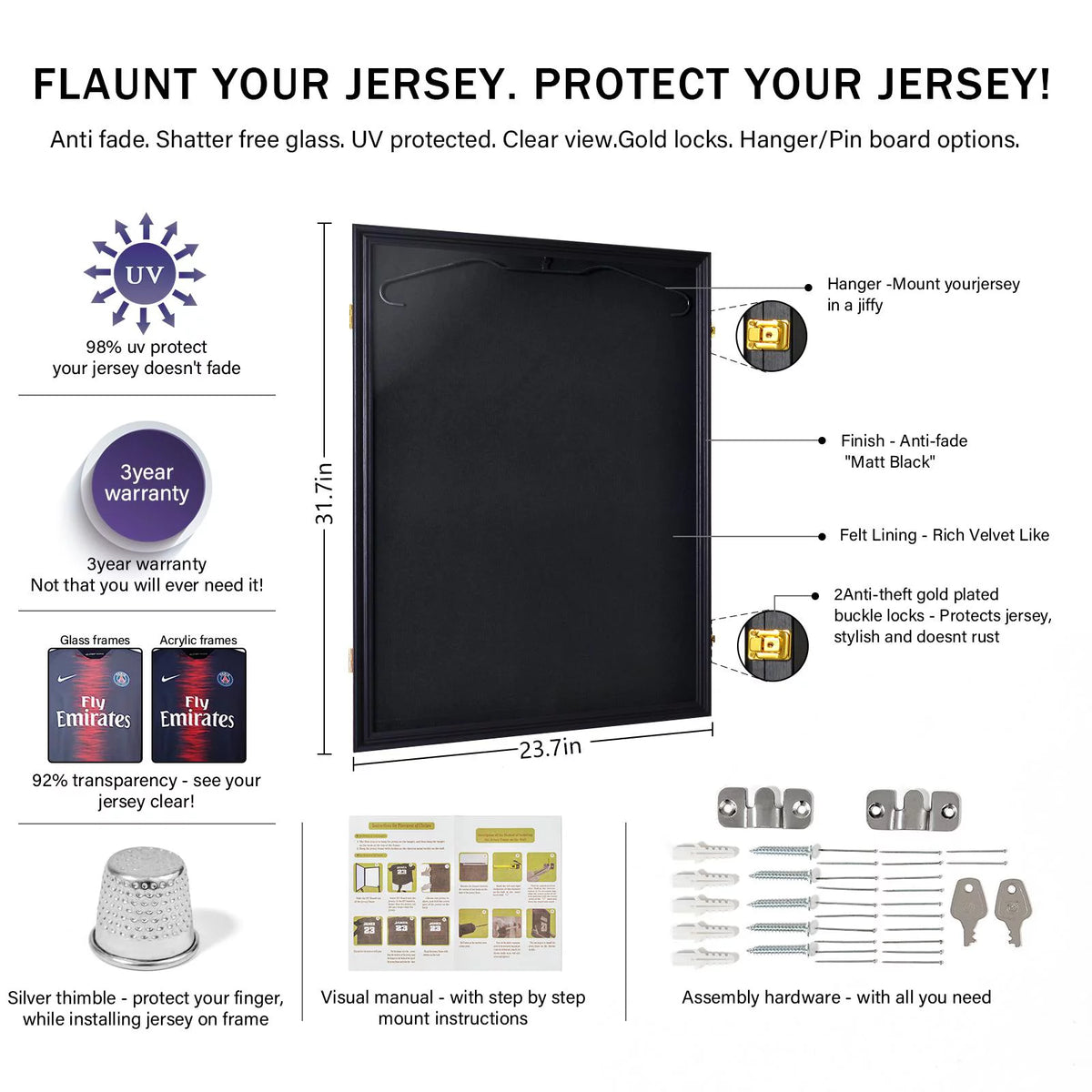 Black Jersey Display Frame Case Shadow Box E2446