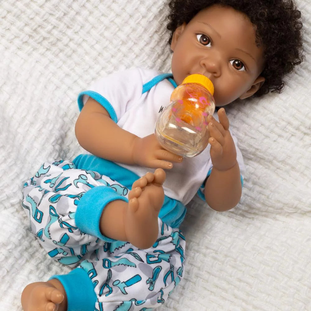 Black Reborn Baby Boy Doll Playset, 7 Pieces, 20-inch U3382