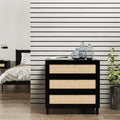 Black 3 Drawer Rattan Wood Accent Table B389
