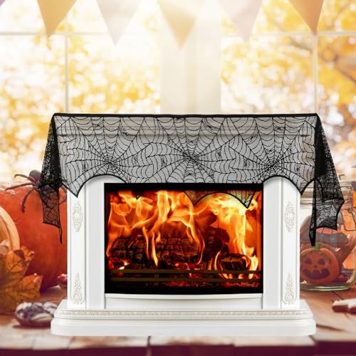 Black Spider Web Lace Mantel Scarf 2 Pack J135