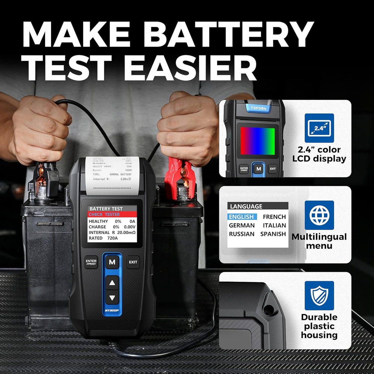 12V 24V 100-2000CCA Lead-Acid Battery Tester with Built-in Printer N2343