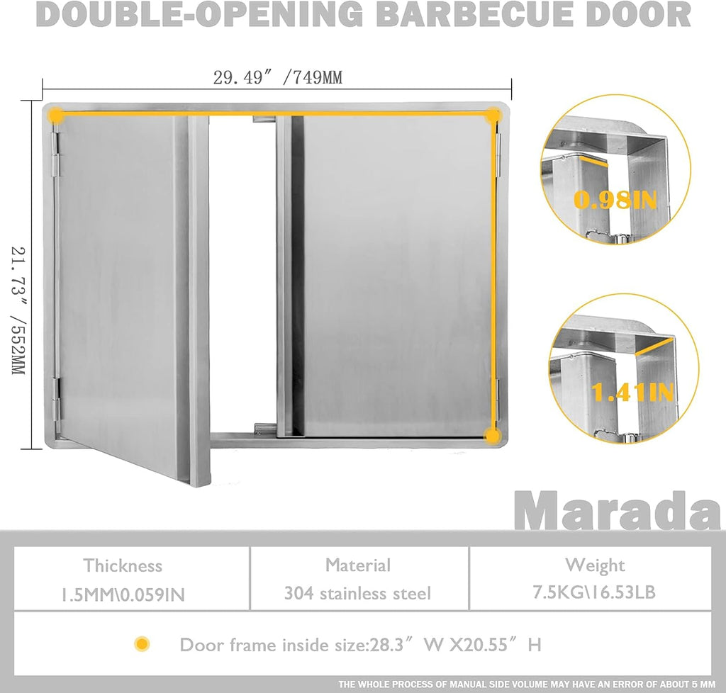 Outdoor Kitchen BBQ Access Door Stainless Steel Double Wall Vertical Door X756186
