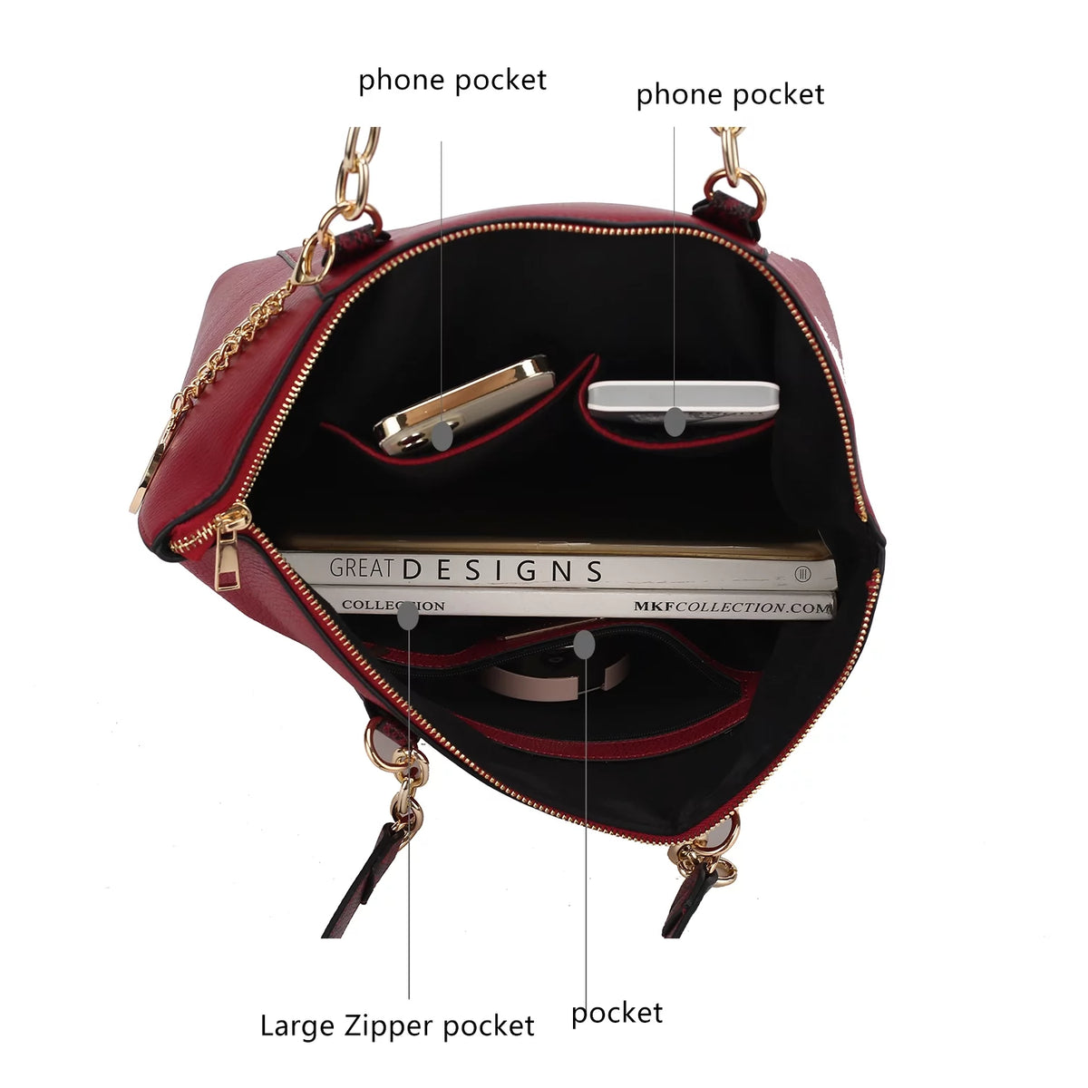 Red Vegan Leather Tote Bag & Wristlet Wallet Z1553