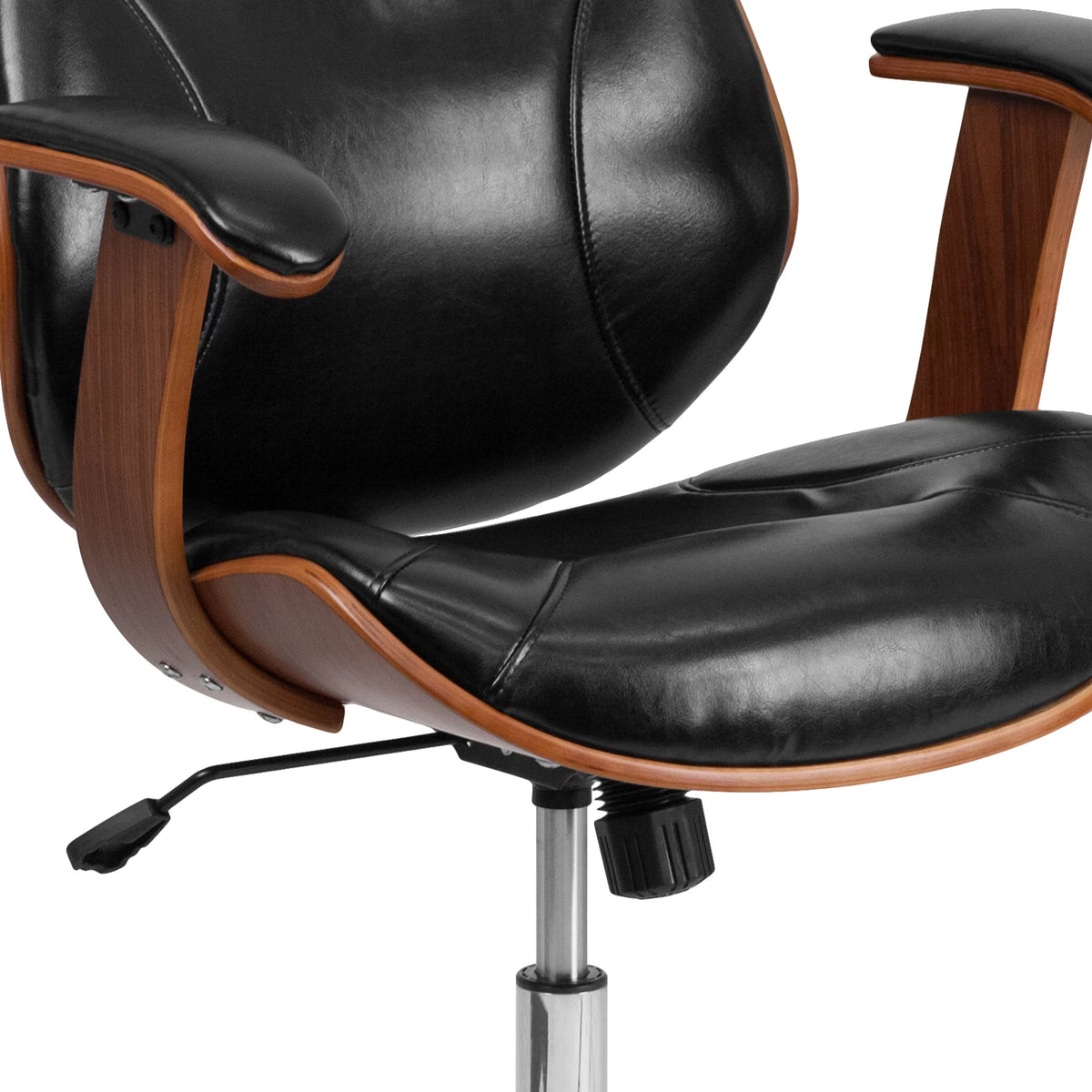 Black LeatherSoft Mid-Back Ergonomic Swivel Office Chair with Arms C137284
