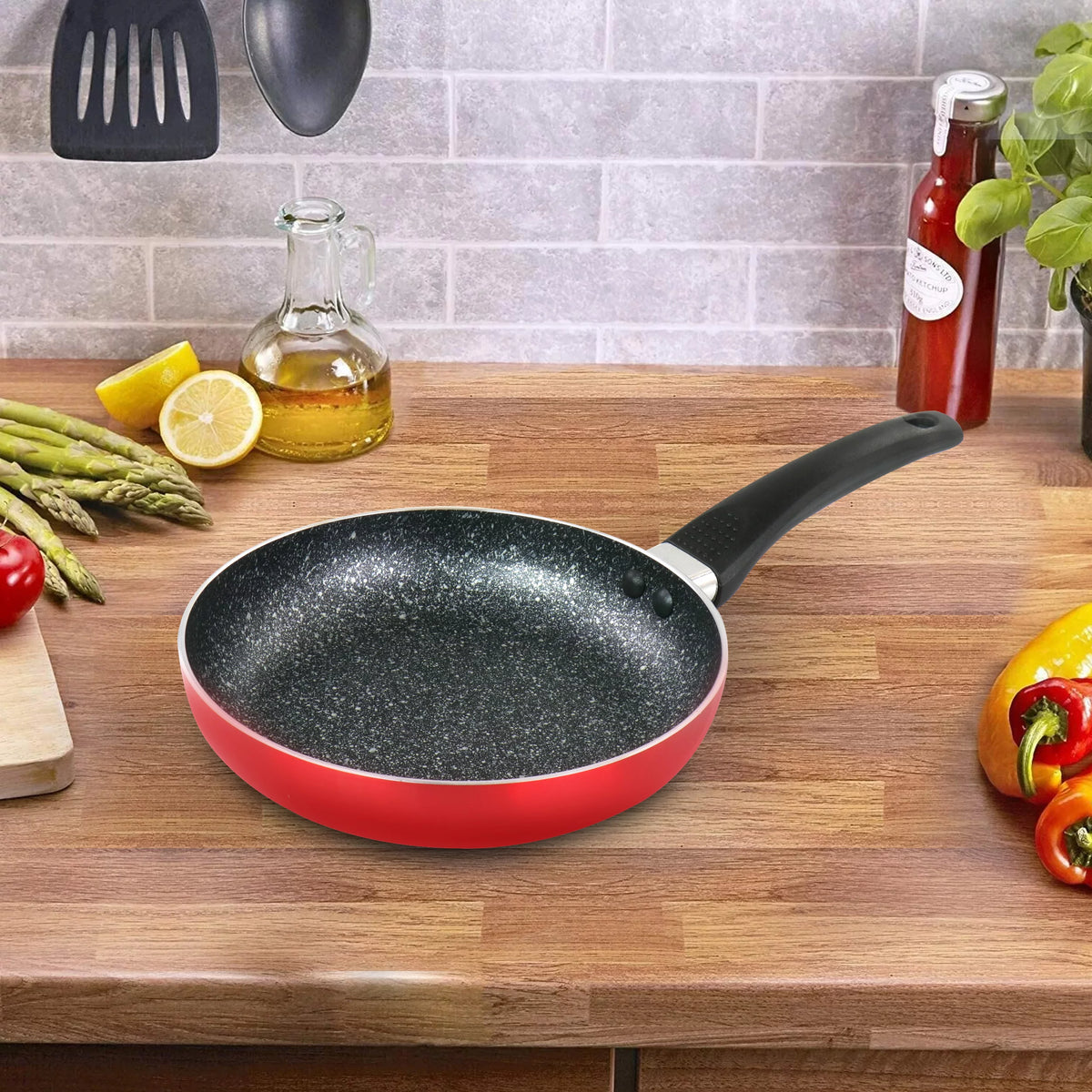 8 Inch Red Aluminum Non Stick Frying Pan R90578