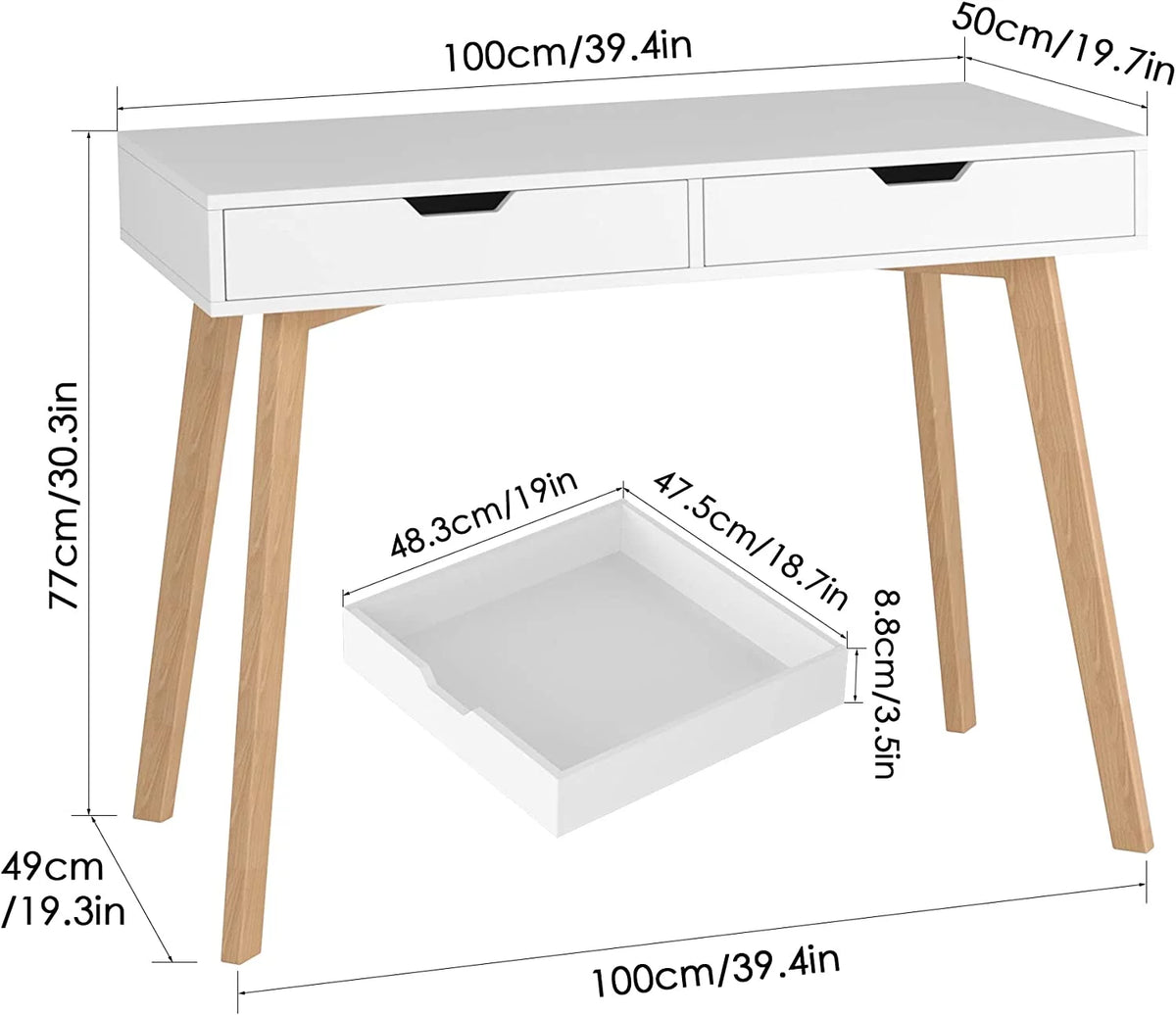 White Computer Writing Desk with 2 Drawers I9515