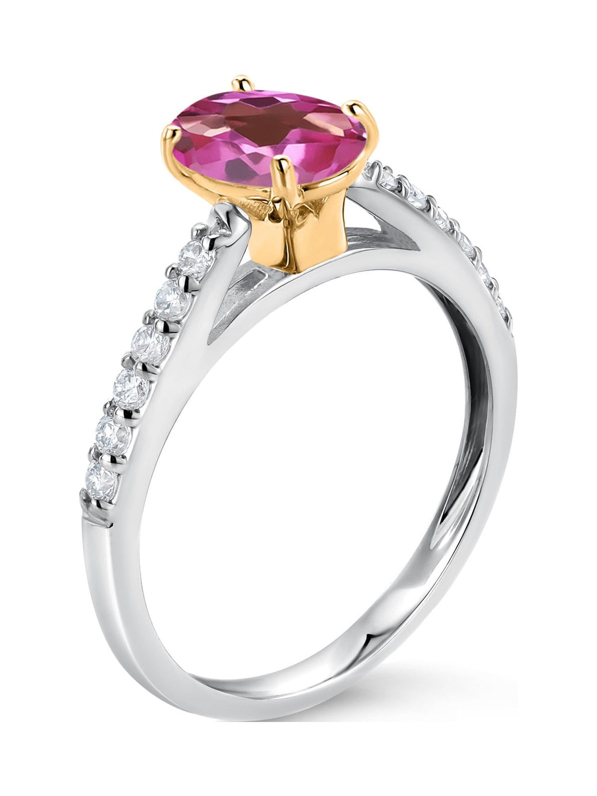 10K Yellow and White Gold Pink Mystic Topaz and White Lab Grown Diamond Engagement Ring (1.48 Cttw, Oval 8X6MM) S1597