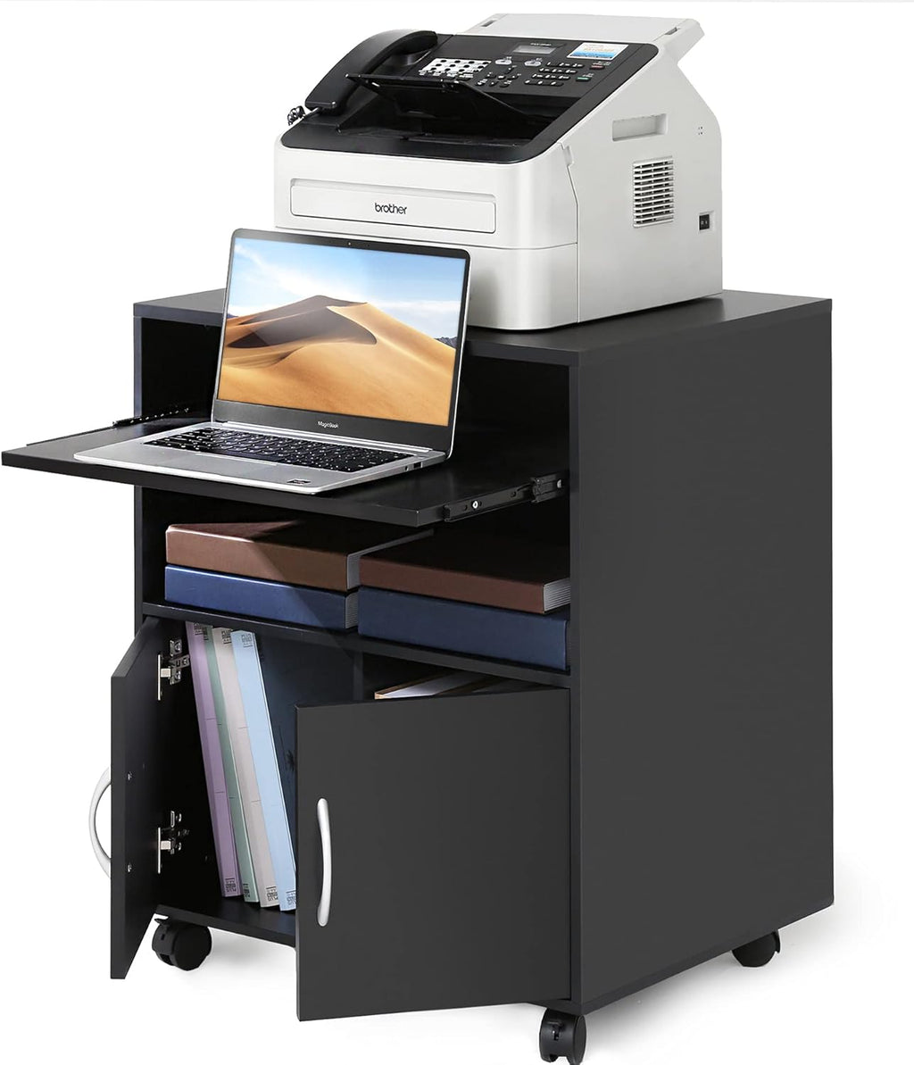 Black Mobile File Cabinet with Keyboard Tray and Doors on Wheels R211888