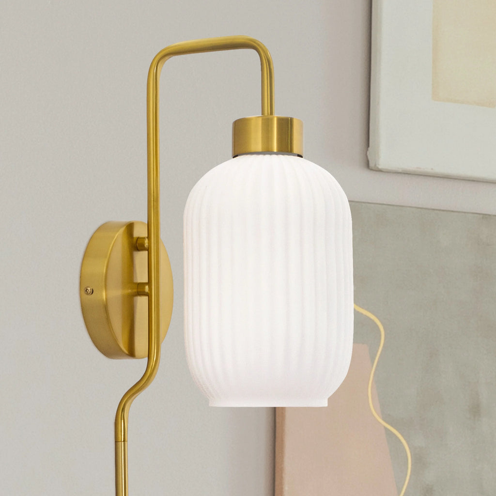 White Glass and Metal Retro Wall Sconce C235739