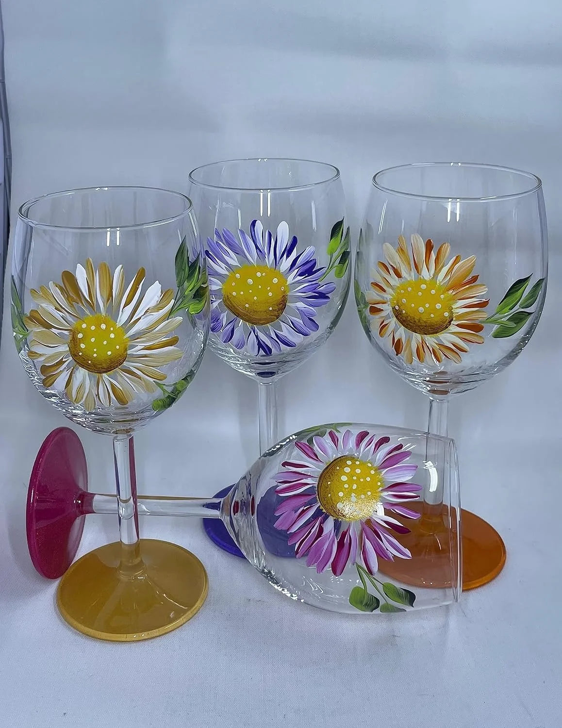 Hand Painted Flower Wine Glasses C8724