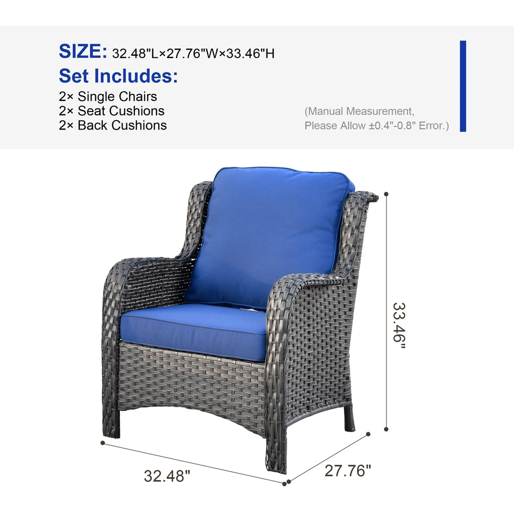 2 Pieces Wicker PE Rattan Patio Chairs with Fabric Cushions Z795