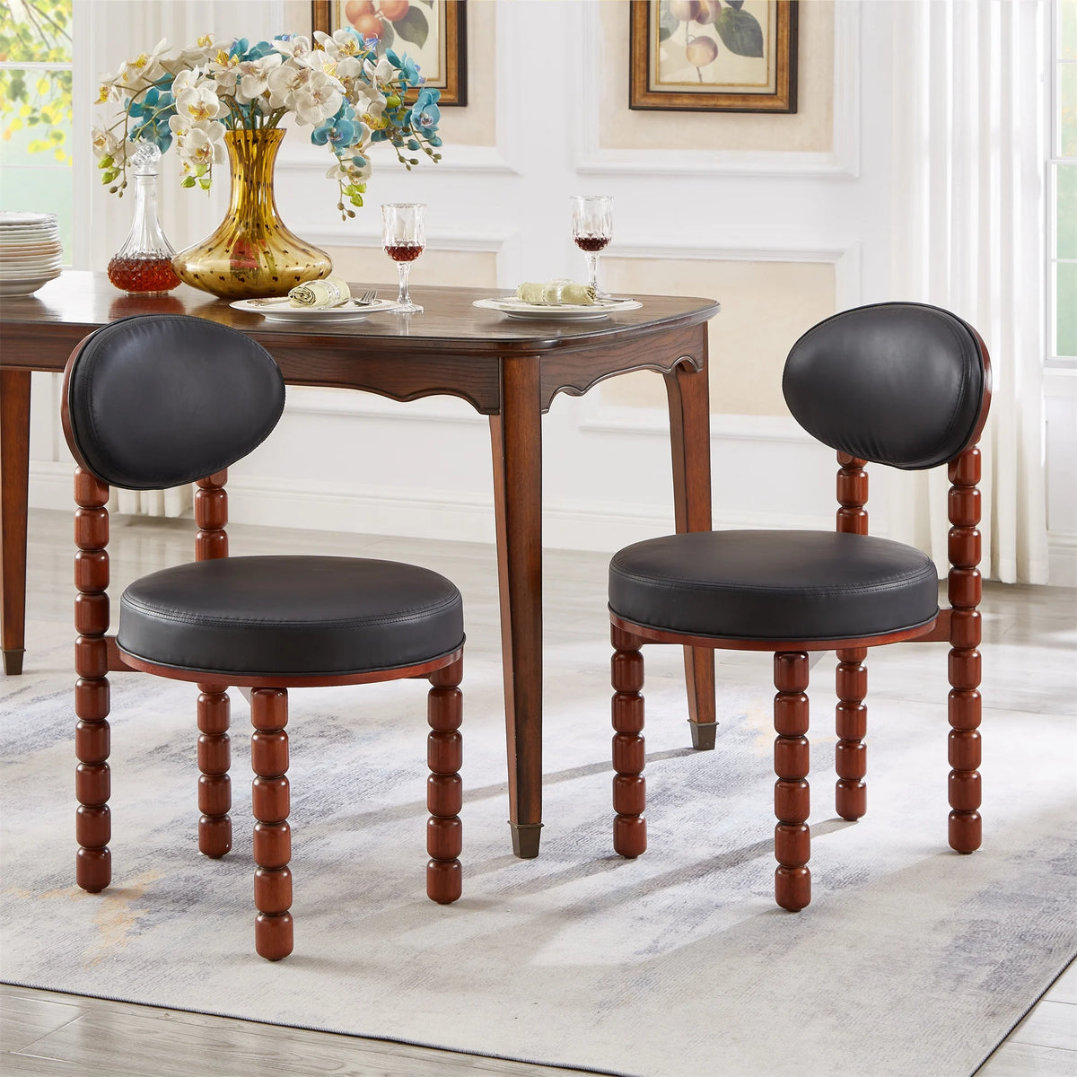 Set of 2 Black Upholstered Dining Chairs with Wood Legs D480935