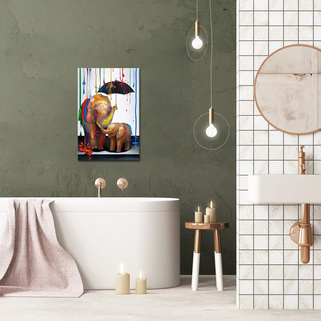 Elephant Mother and Baby Canvas Wall Art with Wood Frame U8939