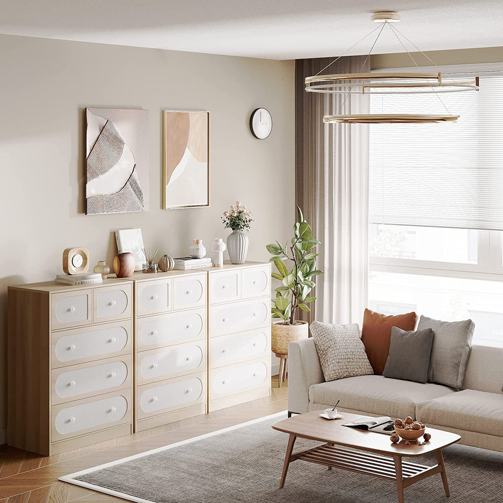 White 5 Drawer Rattan Dresser Z6662