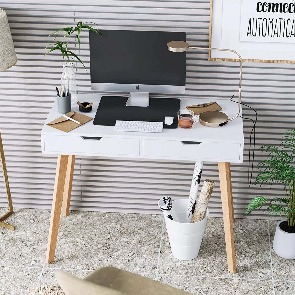 White Computer Writing Desk with 2 Drawers I9515