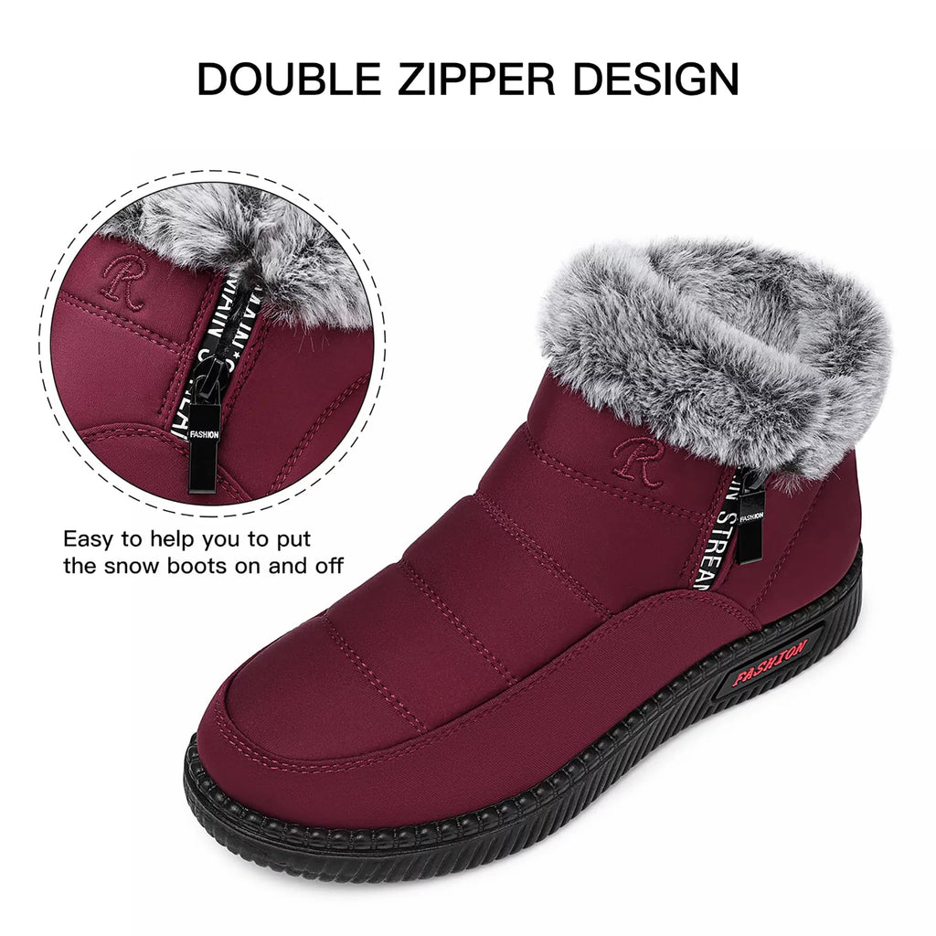 Waterproof Faux Fur Lined Wine Red Snow Boots L60741
